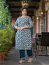 Women Plus Size Teal Pure Cotton Kurta Set